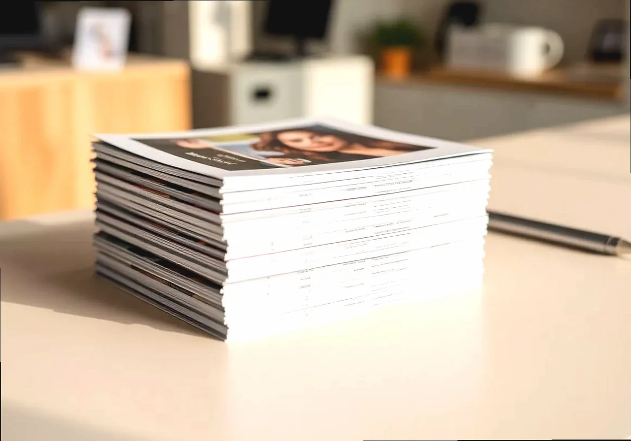 Stack of freshly printed brochures, flyers and business cards by Al-Anaab Dubai