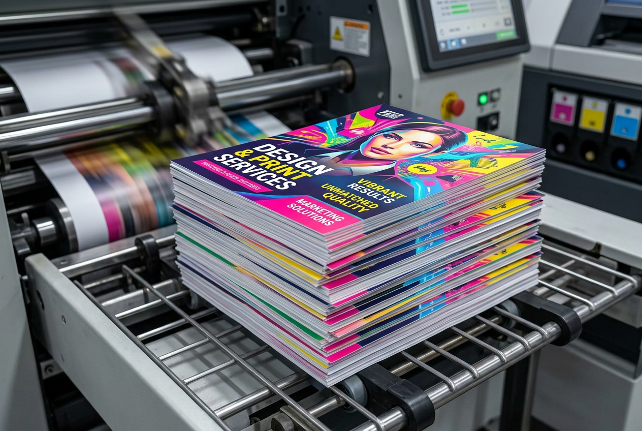 Stacks of freshly printed flyers by Al-Anaab Dubai