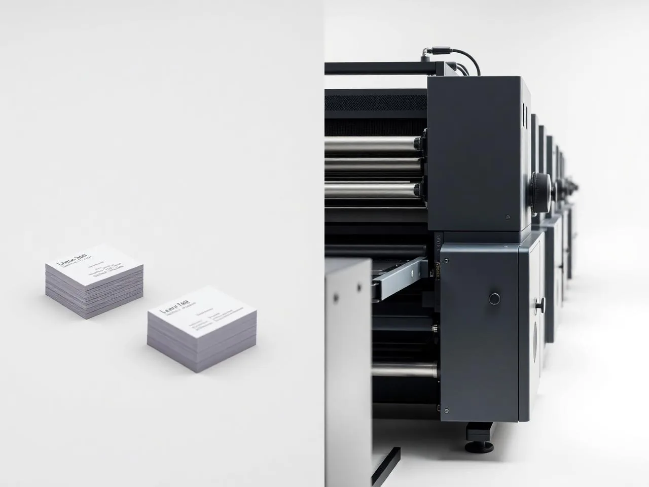 Digital vs offset printing comparison — short-run cards and offset press in Dubai