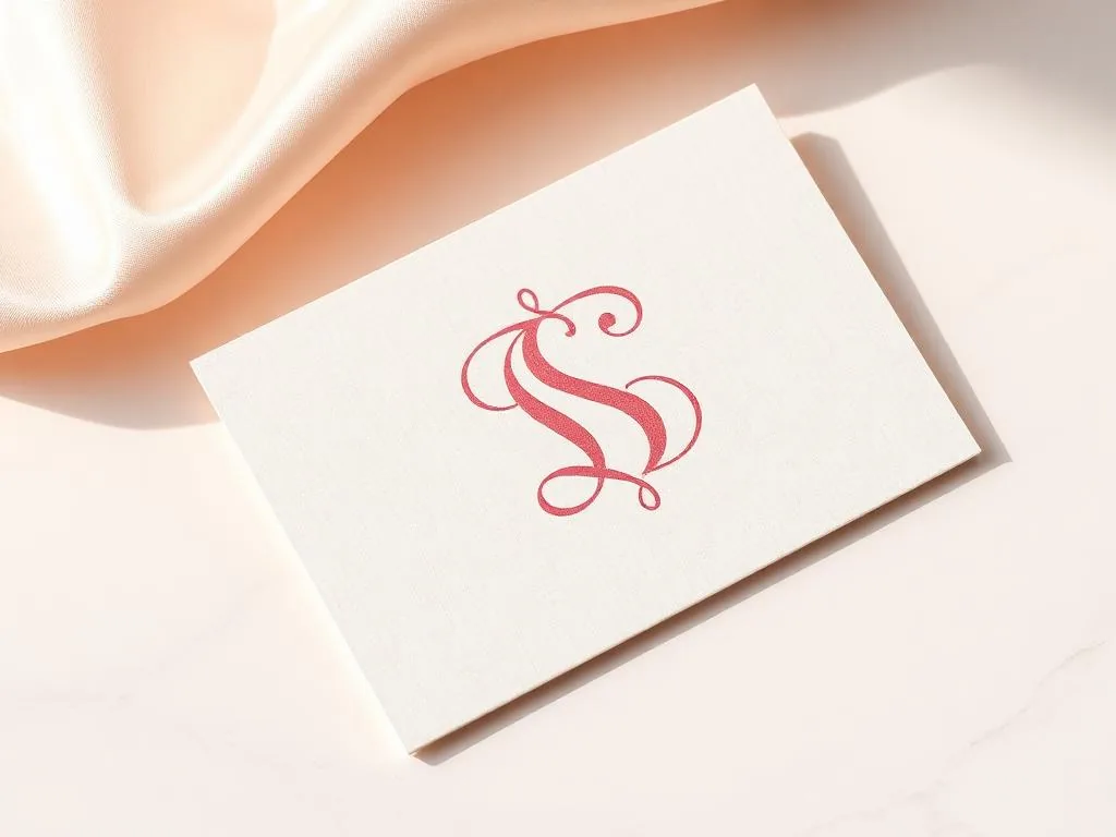 Rose gold foil business card printing in Dubai — soft pink metallic monogram on cream cardstock