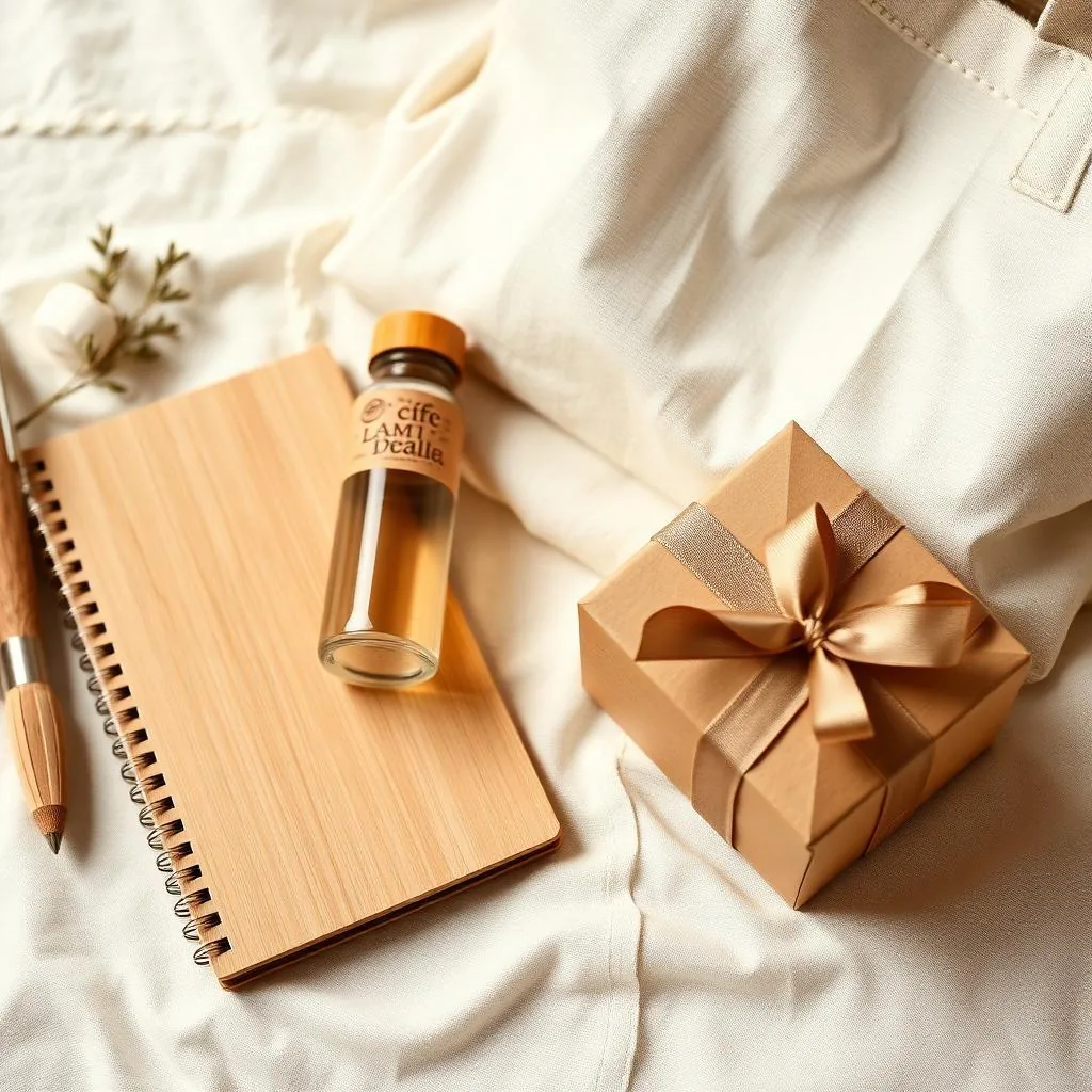 Eco-friendly branded corporate gifts — bamboo notebook, cotton tote and kraft gift box