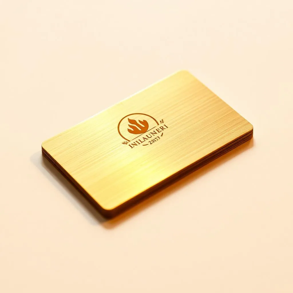 Brass metal business card with warm gold tone and engraved logo — Al-Anaab Dubai