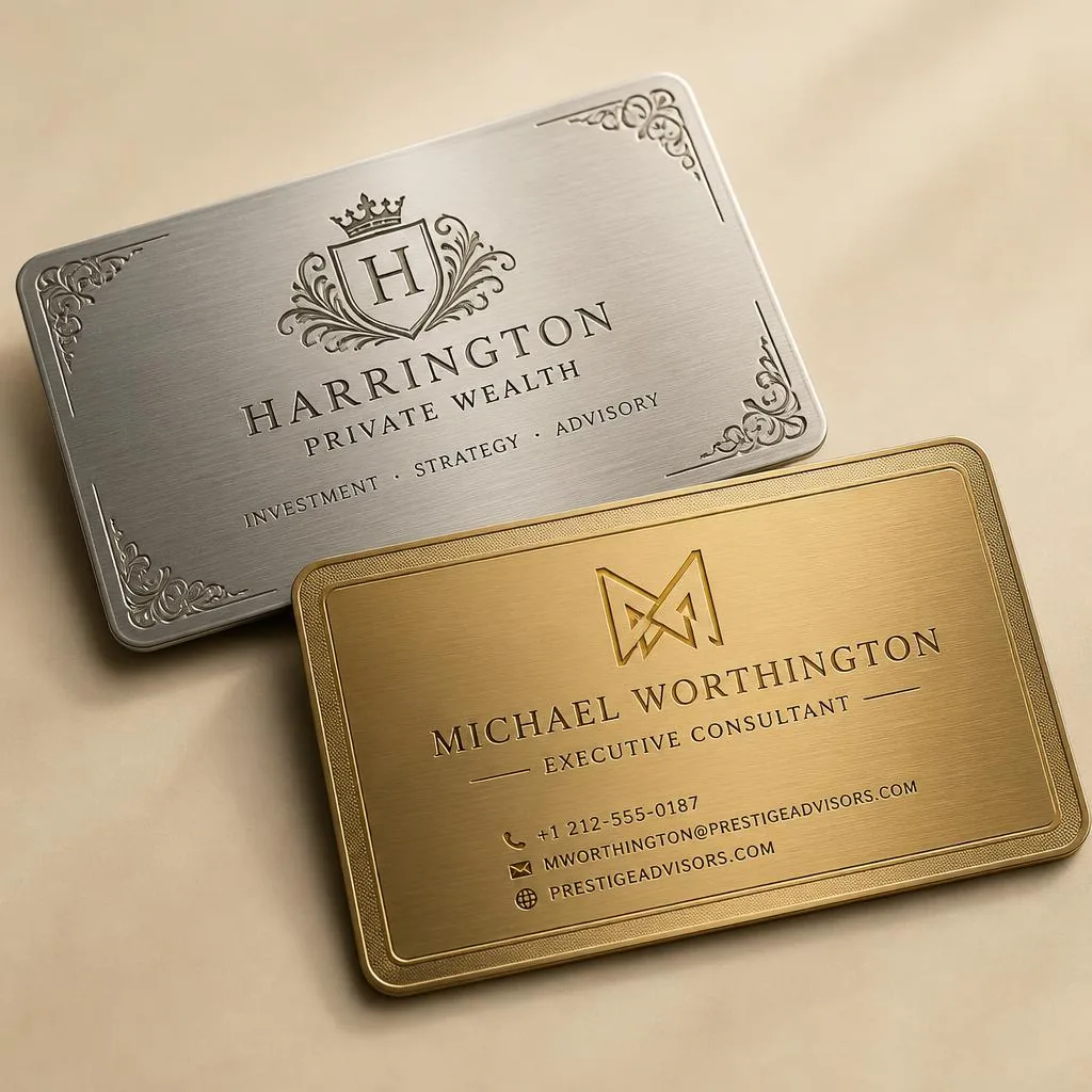 Premium engraved metal NFC business card in black, silver and gold — Al-Anaab Dubai