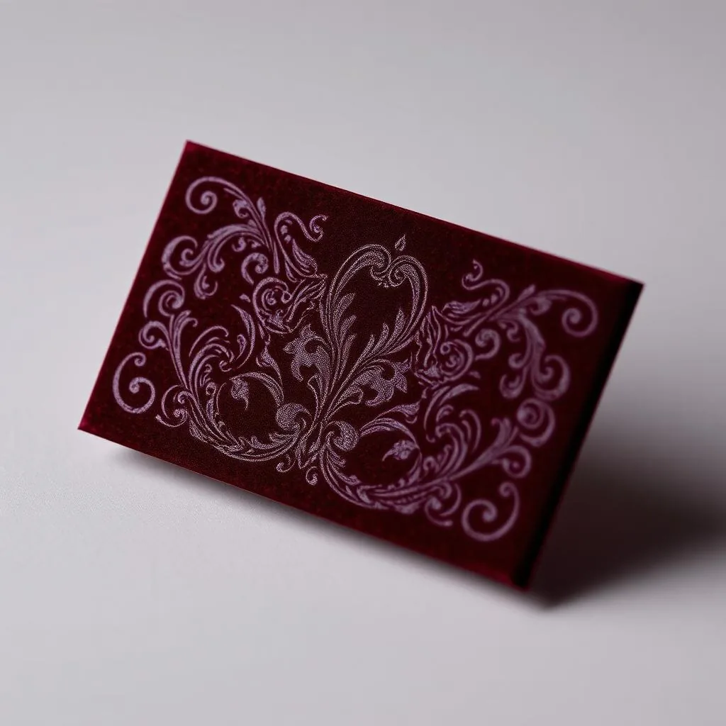 Spot UV over velvet soft-touch business card in burgundy — Al-Anaab Dubai
