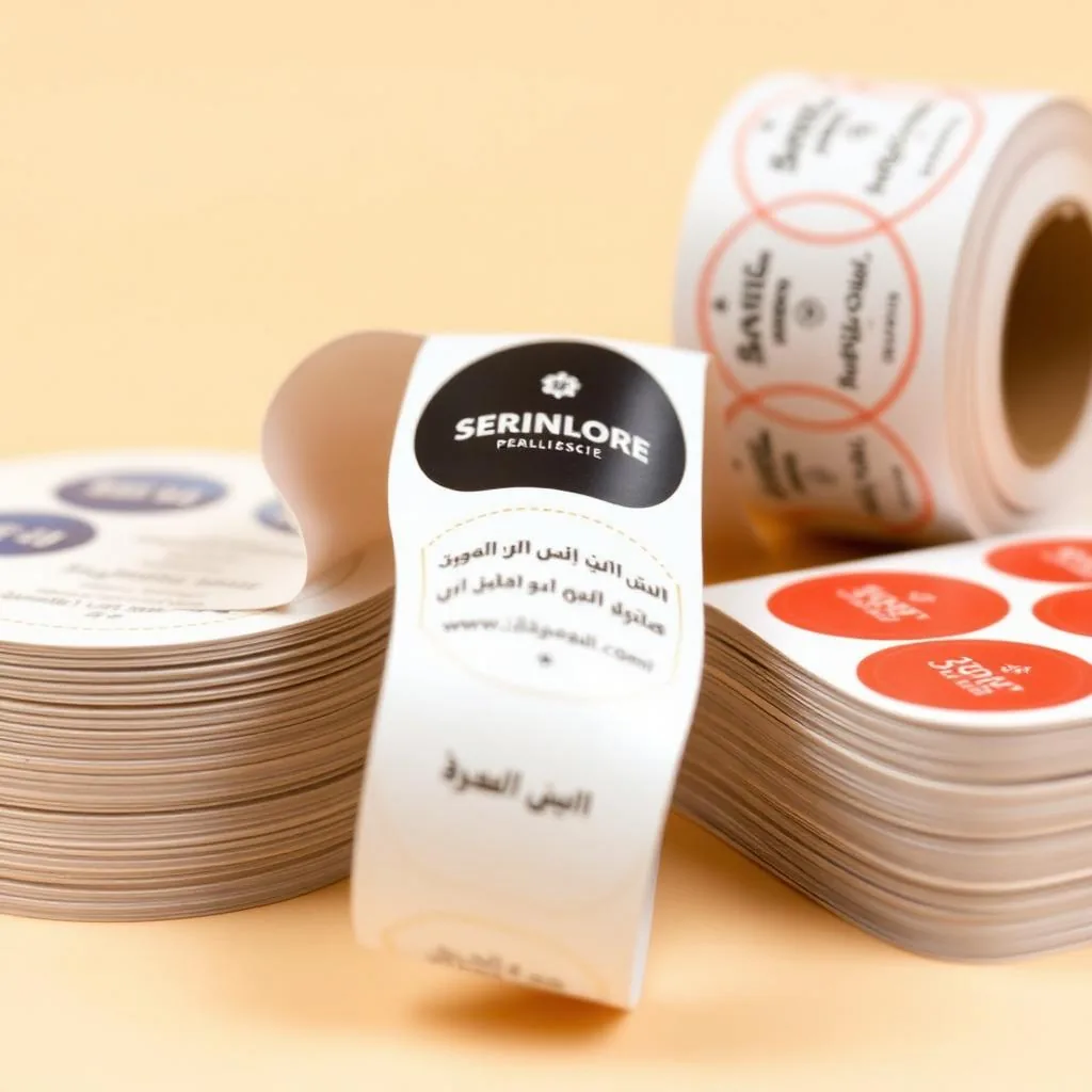 Roll of printed product labels and kiss-cut sticker sheets at Al-Anaab Dubai